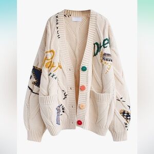 Amazon Cream Cardigan with Colorful Buttons
